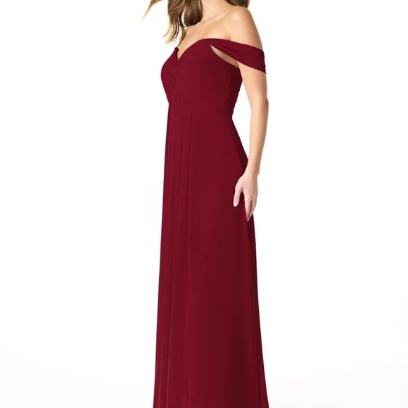 Brand New Azazie Burgundy Empire Convertible Ruched Chiffon Dress - Picture 7 of 13